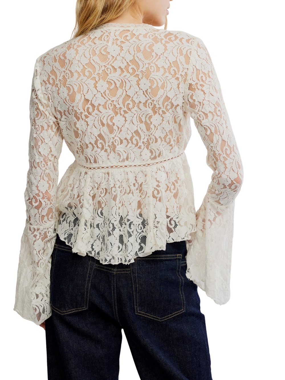 Free People Cream Lace Peplum Top - Picture 3 of 4